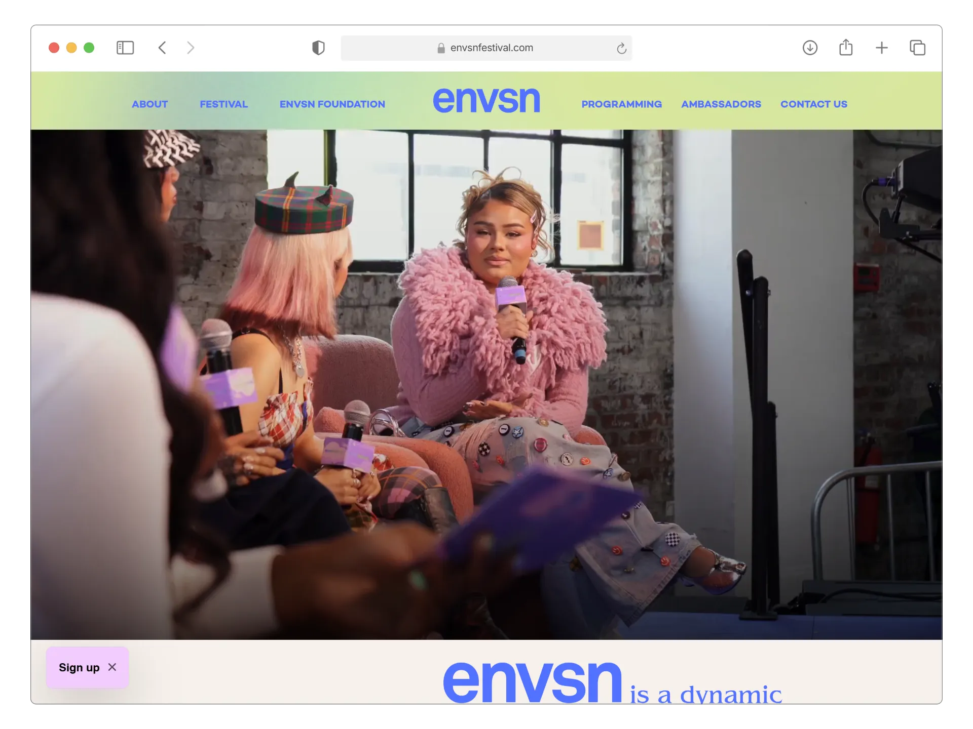 Envsn website desktop view