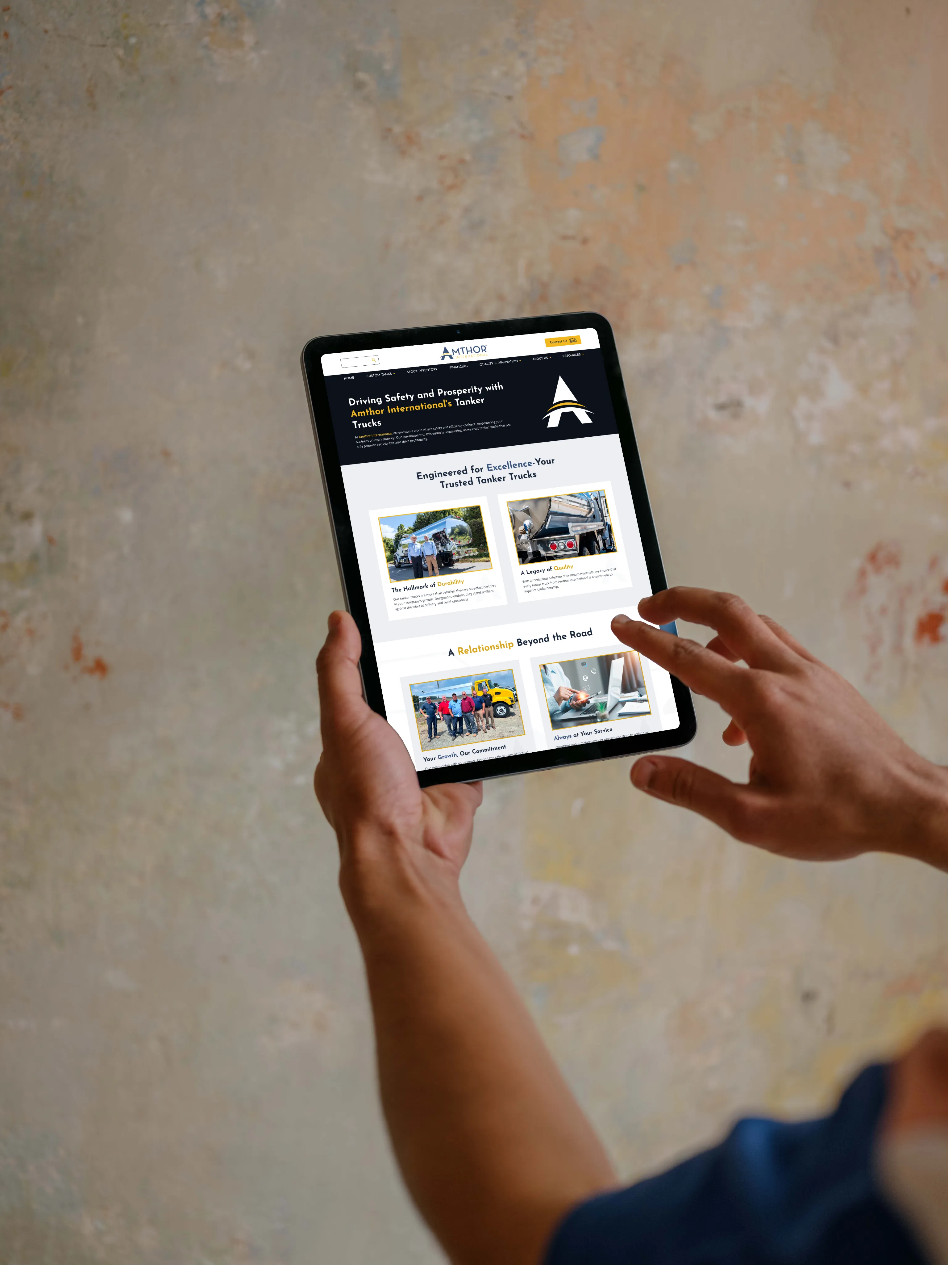 Tablet showing Amthor International website